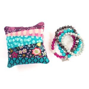 Raspberry - Pin Cushion and I Love Sewing Bracelet Set